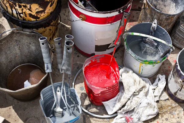 Rust protective paints in metal buckets