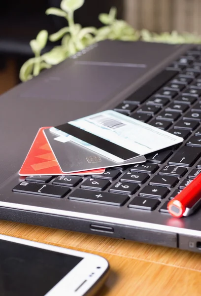 Laptop with credit cards