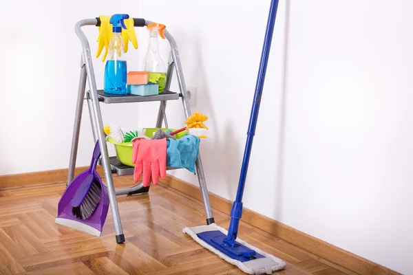 Cleaning equipment and supplies in the room