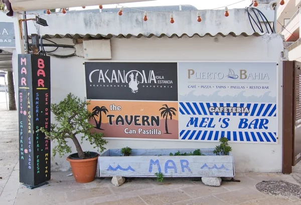 Advertising signs for a variety of restaurants