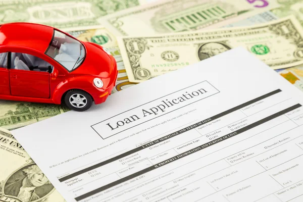 Loan application form with car and cash