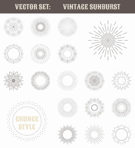 Set of vintage sunburst. Geometric shapes and light ray collection