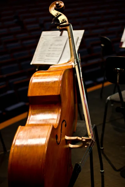 Contrabass on stage in front of an empty hall