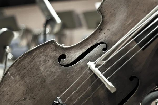 Contrabass on stage in front of an empty hall