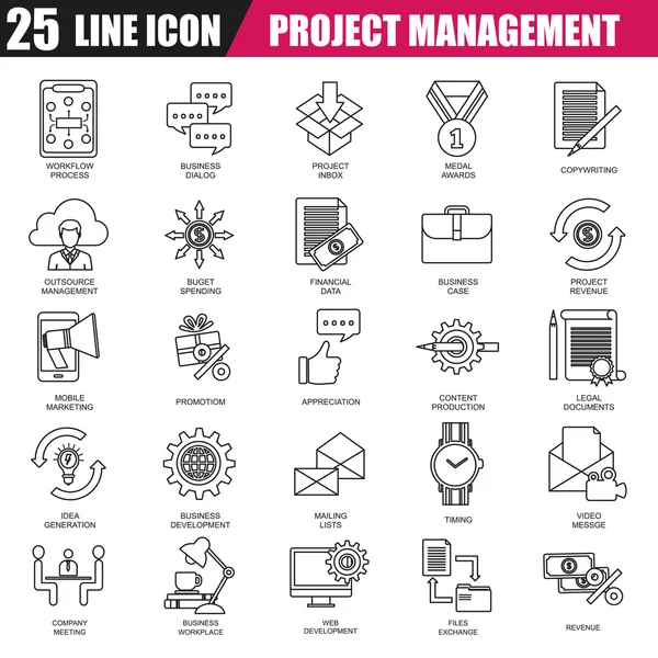 Thin line icons set of project management, business leadership training and corporate career. Modern flat linear concept pictogram, set outline symbol for graphic and web designers.