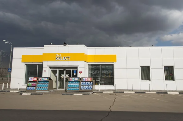 Convenience store at Shell petrol station in Moscow, Russia.