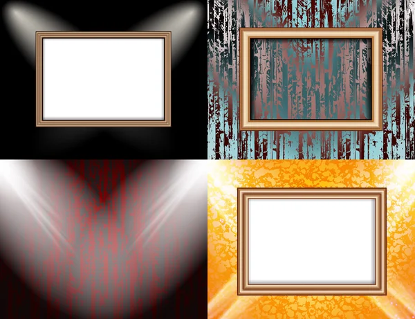 Set of colorful abstract backgrounds and frames for text or photos illuminated by searchlights. vector