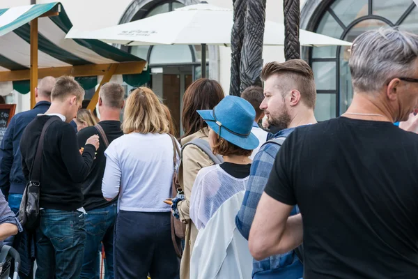 Ljubljana, Slovenia - May 6: People standing in line at Open kitchen event, on May 6 2016 in Ljubljana, Slovenia.