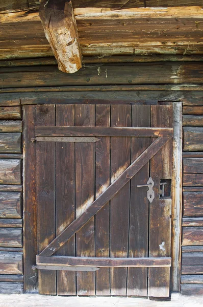 Old wooden outhouse simple door