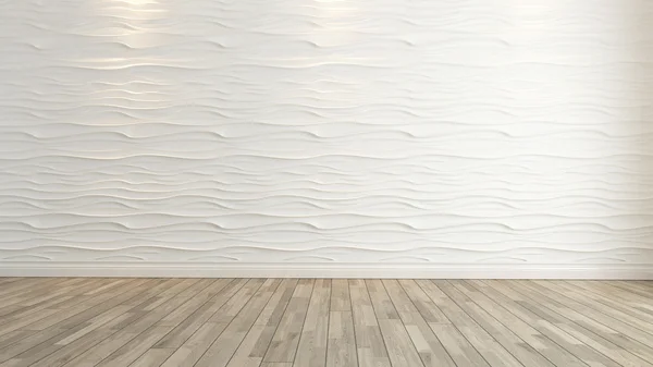 Wave wall decoration with wooden floor rendering