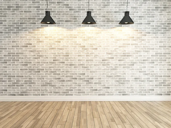 White brick wall decoration under the three spot light rendering