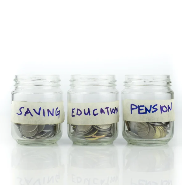 Money jar with coins. Saving Concept. over white background