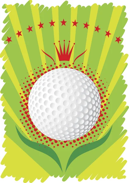 Golf ball with red crown and  stars.Green golf poster