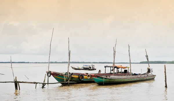 Isolate boat floating on the Mekong river