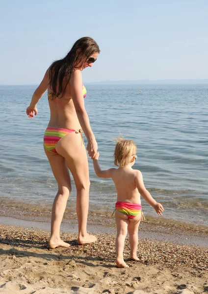 Mother and daughter in same bikinis