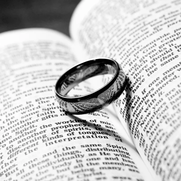 Wedding ring and bible