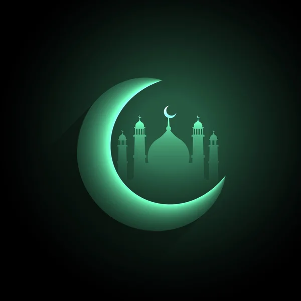 Shiny crescent moon with mosque