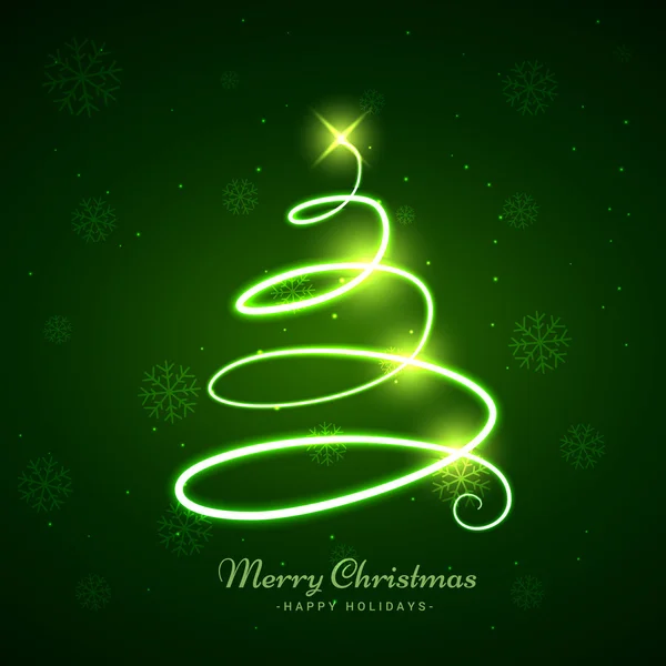 Glowing christmas tree in green background