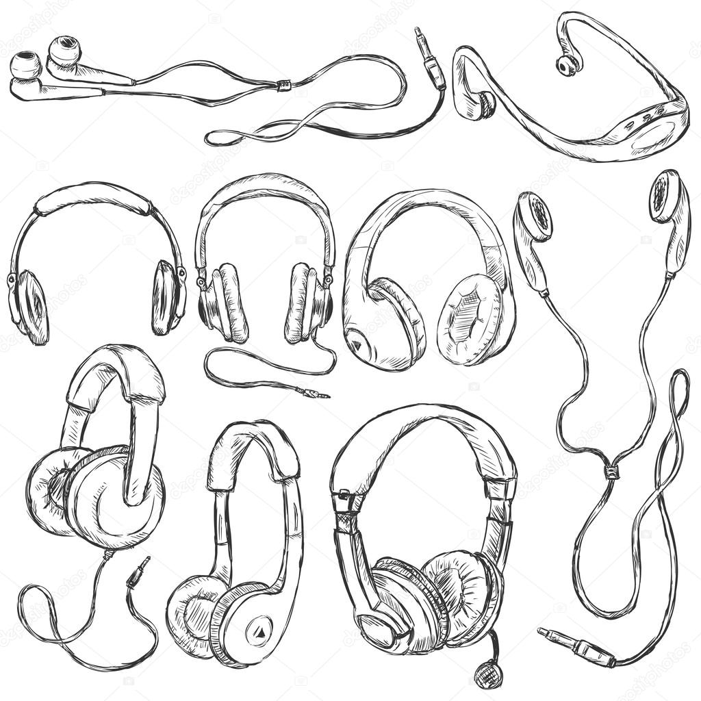 Set of Sketch Headphones. — Vector stock © nikiteev 54702881