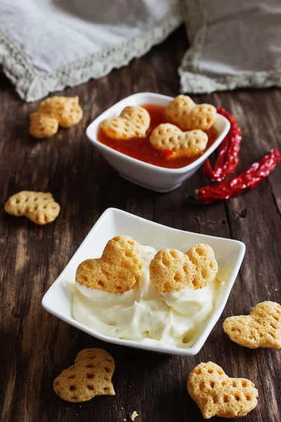 Spicy snacks  in the form of hearts