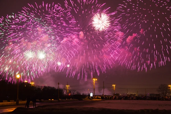 Fireworks at Sparrow hills. Russia, Moscow, Lomonosov Moscow state University.