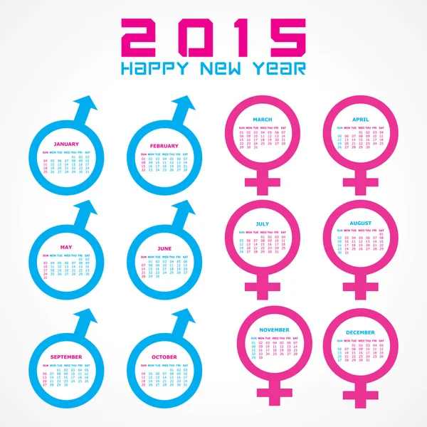 Calendar of 2015 with male and female symbo