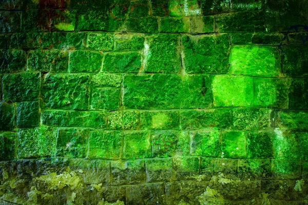 Mossy green brick wall