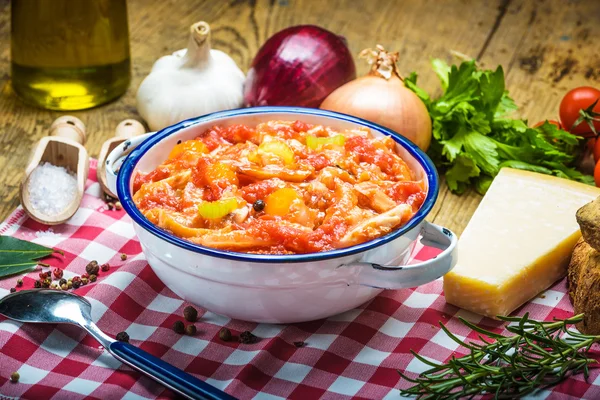 Tripe Florentine, typical Italian, Polish, French food. On a rus