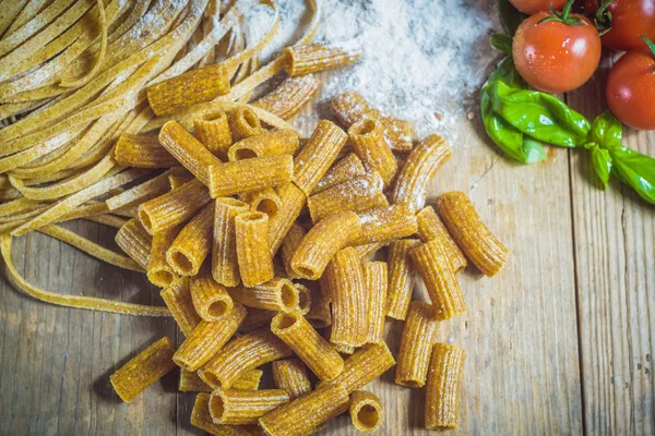 Italian pasta with integral flour on vintage table