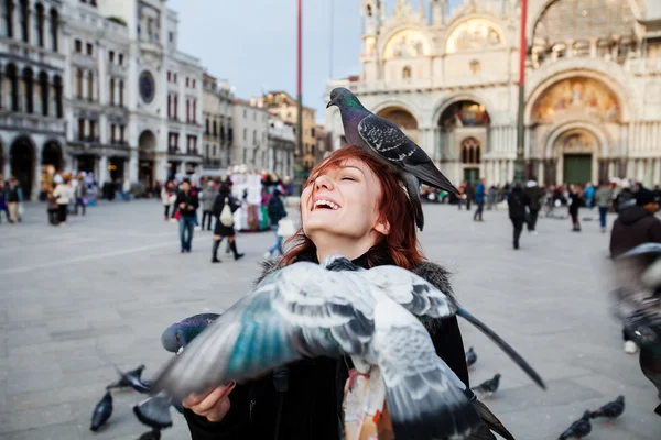 Tourist on the background Saint Mark\'s square, Venice, Italy