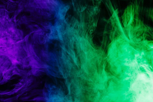 Abstract blue and green smoke hookah on a black background.