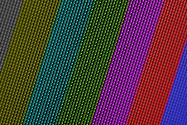 Closeup pixels of LCD TV screen with color bars is a television test pattern