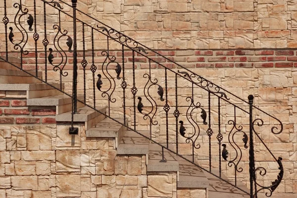 Modern Vintage Style Stone Staircase With Wrought Iron Ornate H