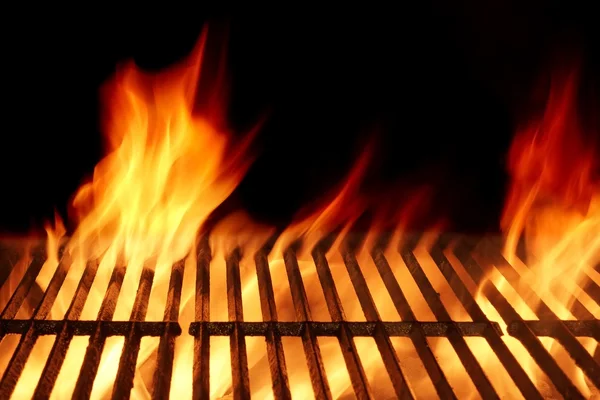 Empty Flaming Barbecue Grill Isolated On Black Background. Top V