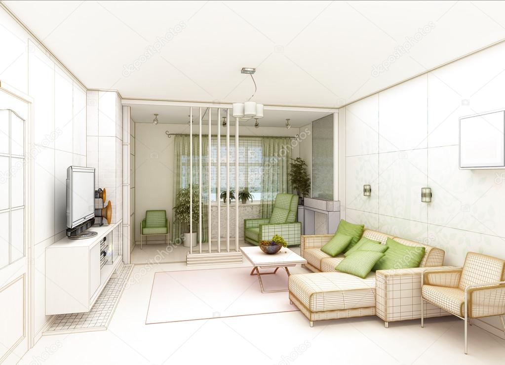 Living comedor con vista al paisaje, arquitectura de interiores 3d ...