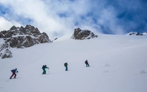 Group of friends, enjoying at mountain ski resort