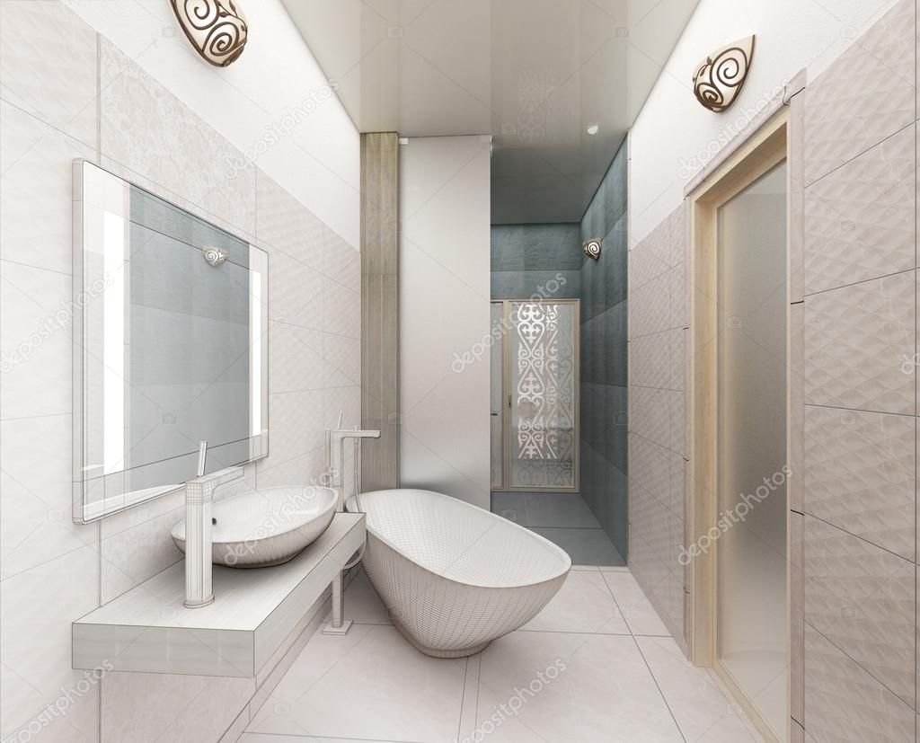 Rendering 3d en modernt badrum inredning — stockfotografi ...