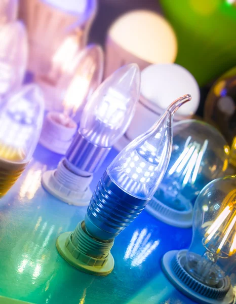 Some led lamps blue light science and technology background