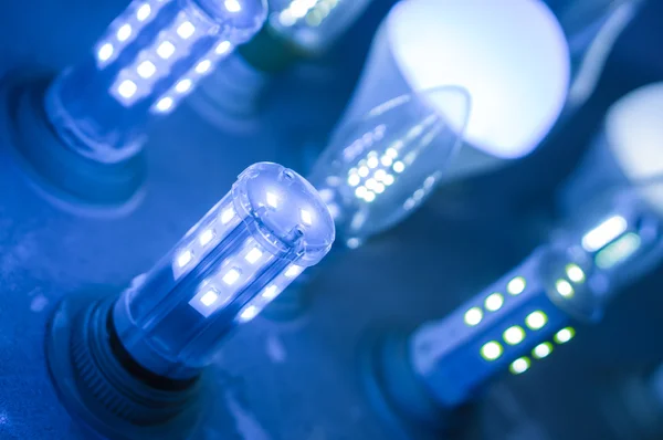 Some led lamps blue light science and technology background