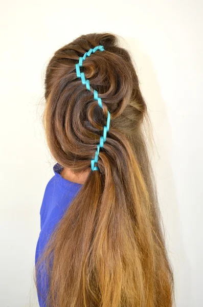 Hollywood wave, hair weave with blue ribbon