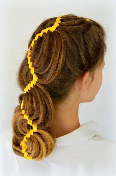 Hollywood wave, hair weave with yellow ribbon