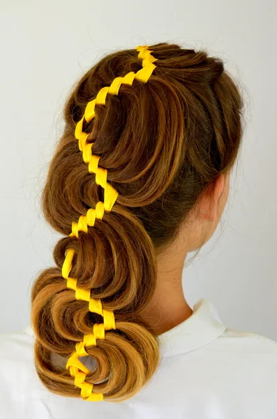 Hollywood wave, hair weave with yellow ribbon