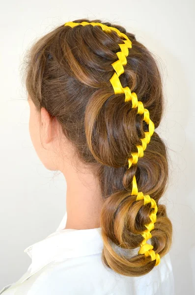 Hollywood wave, hair weave with yellow ribbon