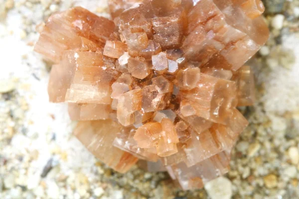 Close up calcite crystal isolated, mineral