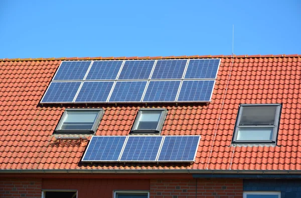 Solar energy panels on roof of house