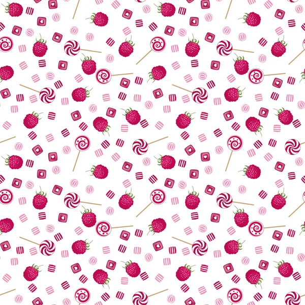 Raspberry lollipops, candy and chewing gum seamless pattern back