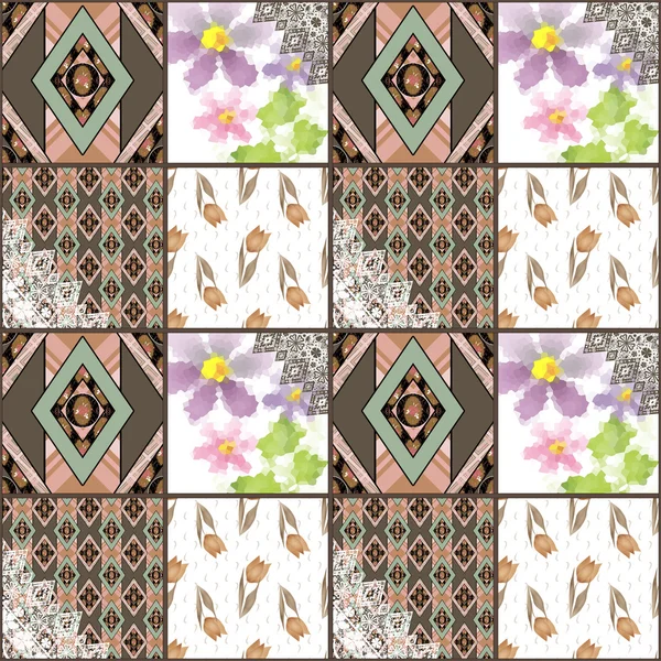 Quilted, boho seamless pattern, patchwork, rustic style. Backgro