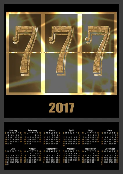 Calendar 2017 template with lucky seven slot machine font