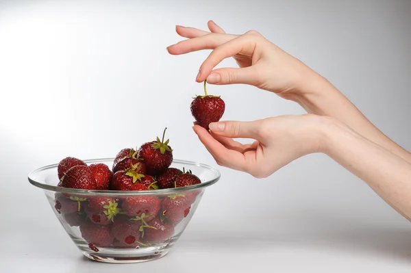 Glass Bowl Of Strawberries.