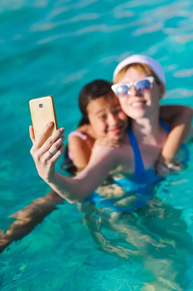 Two girl photographed themselves on phone